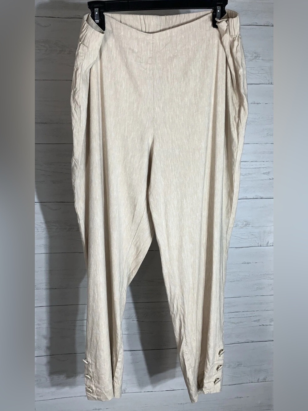 J Jill Linen Stretch Flat Flat Front  Beige Pants Elastic Waist Large